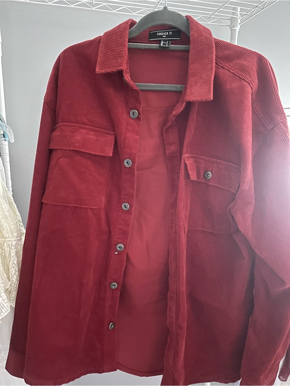 Forever 21 Red Corduroy Button-Front Shirt Jacket